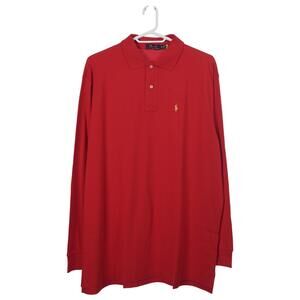 NWOT Polo Ralph Lauren Polo Shirt 2XLT Red Cotton Mesh Yellow Pony Long Sleeve